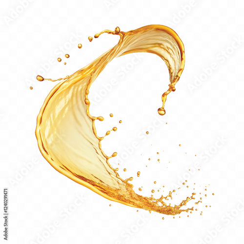 mustard liquid oil with dynamic splash in curve style isolated on a white background