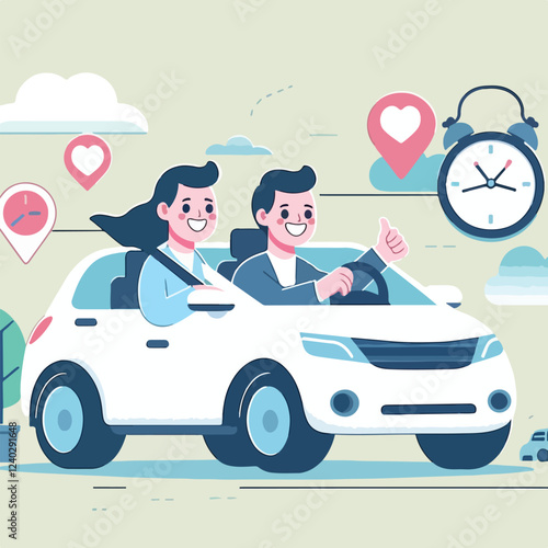 vector image of a person driving a car happily