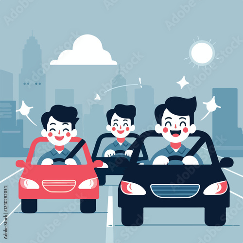 vector image of a person driving a car happily