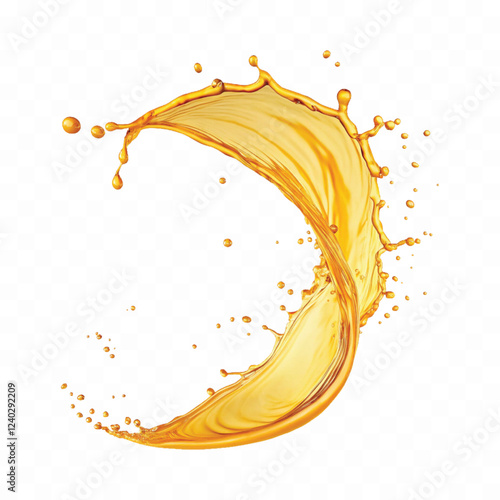 mustard liquid oil with dynamic splash in curve style isolated on a white background