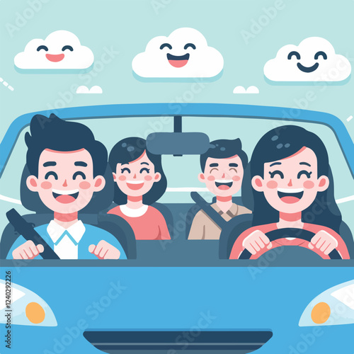 vector image of a person driving a car happily
