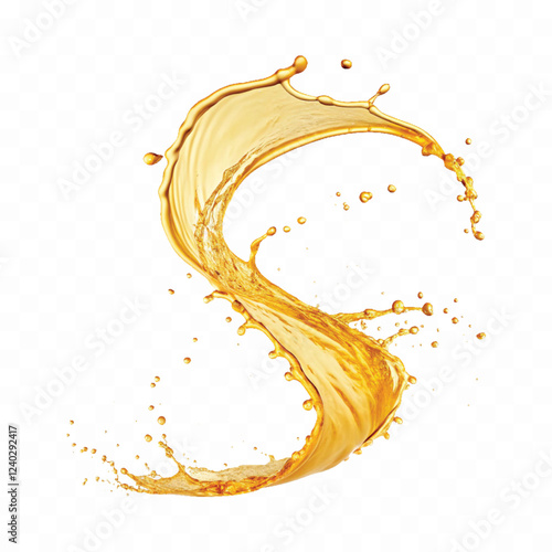 mustard liquid oil with dynamic splash in curve style isolated on a white background