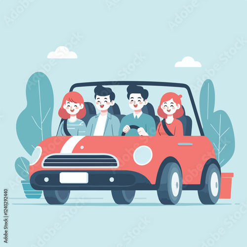 vector image of a person driving a car happily