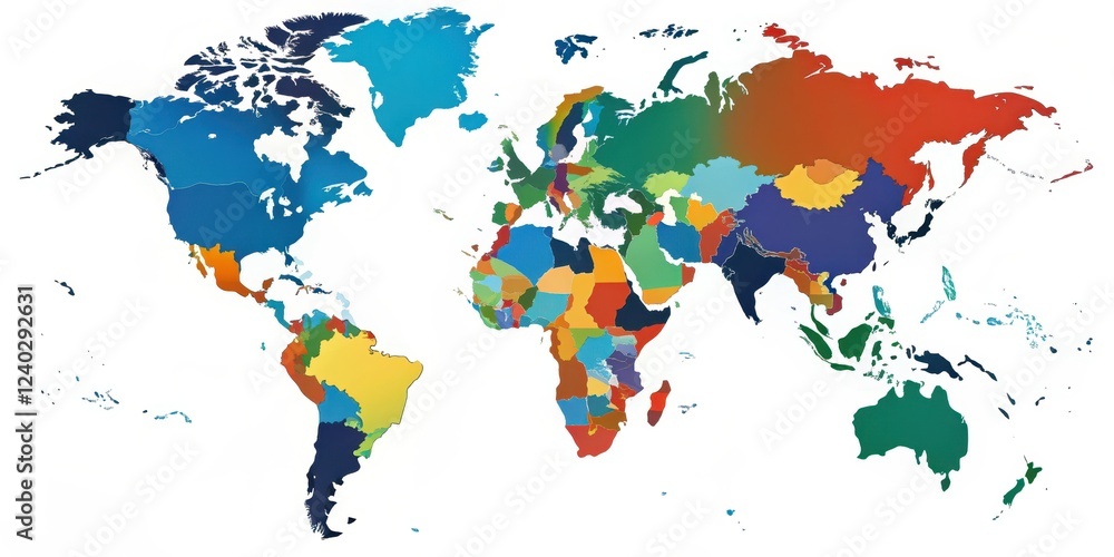 Naklejka premium A Colorful World Map Depicting the Diverse Nations of the Planet Earth, Showing Borders and Territories of Countries Across the Globe