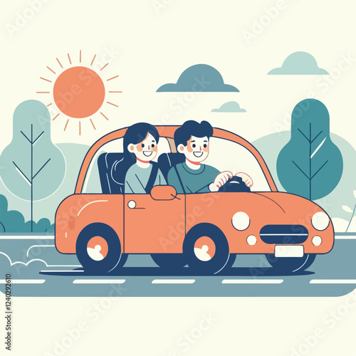 vector image of a person driving a car happily