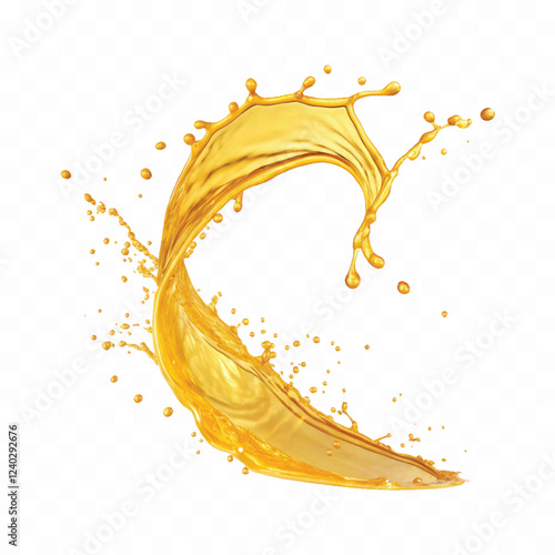 mustard liquid oil with dynamic splash in curve style isolated on a white background
