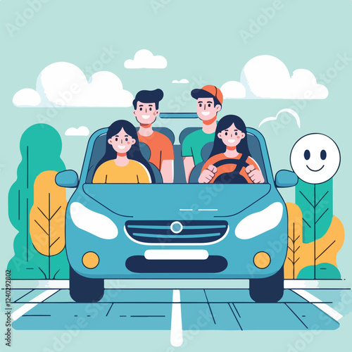 vector image of a person driving a car happily
