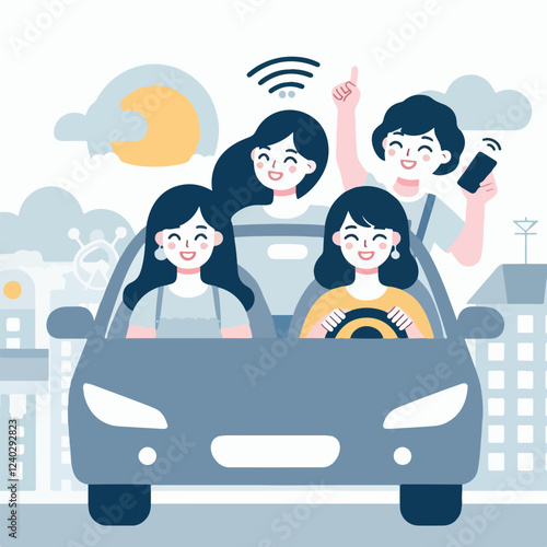 vector image of a person driving a car happily
