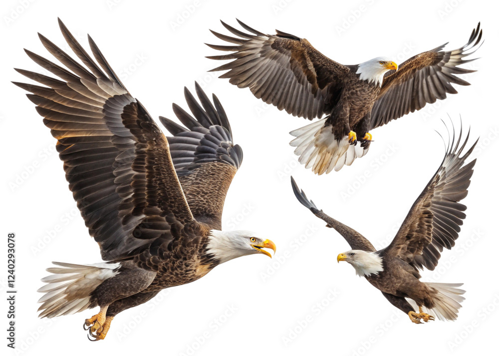 Obraz premium three Hunting Eagles, different angle, isolated on white background
