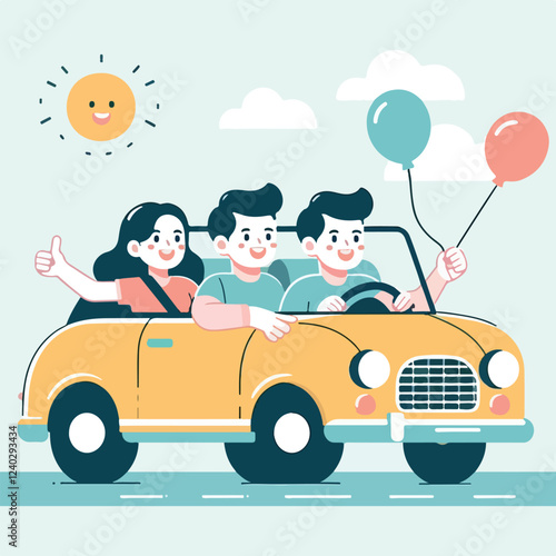 vector image of a person driving a car happily