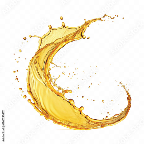 mustard liquid oil with dynamic splash in curve style isolated on a white background