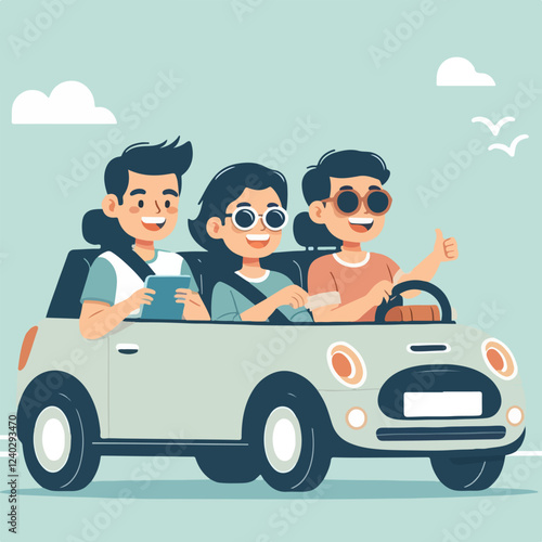 vector image of a person driving a car happily