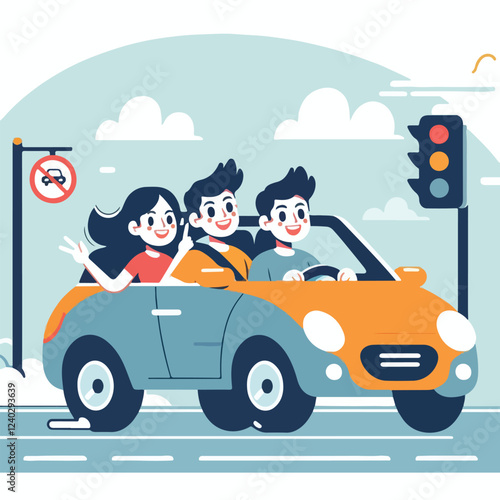 vector image of a person driving a car happily