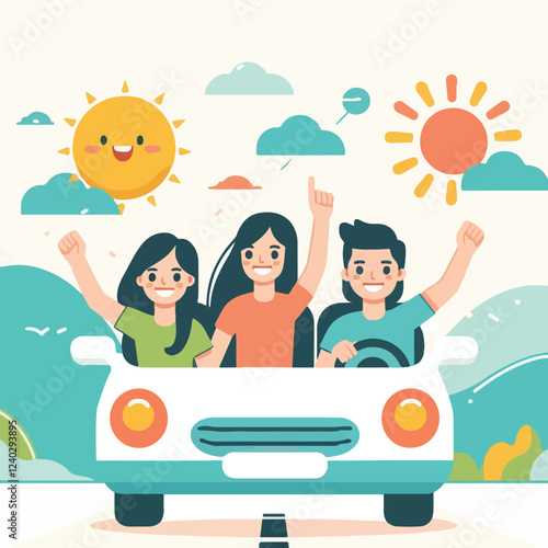 vector image of a person driving a car happily