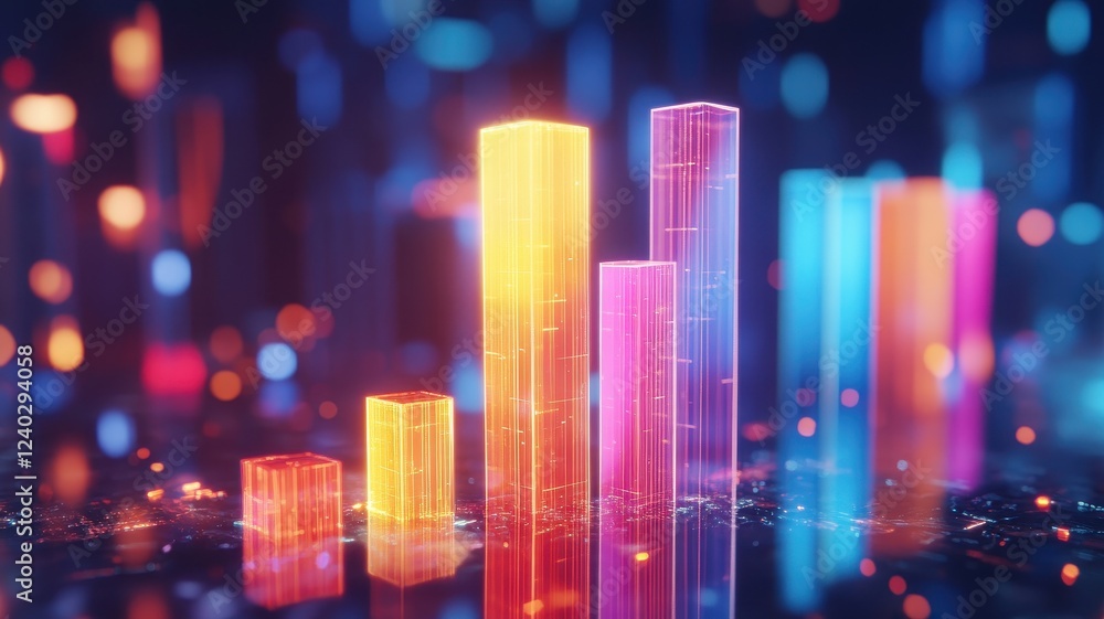 Illuminated bar chart illustrating growth in retirement savings over time, symbolizing financial security for the future. Illuminated bar chart illustrating growth in retirement savings over time, symbolizing financial security for the future.