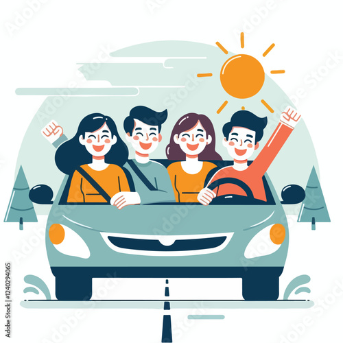 vector image of a person driving a car happily