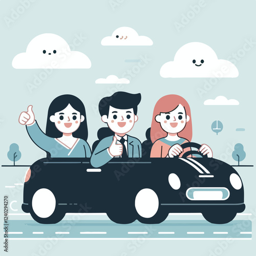 vector image of a person driving a car happily