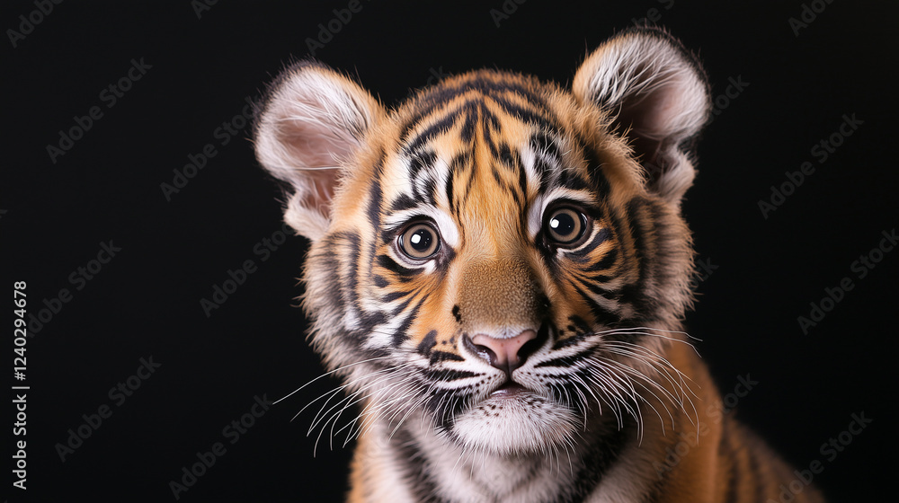 Fototapeta premium Portrait of a young Tiger with a black background.