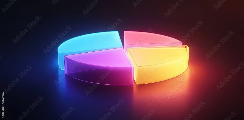 A glowing pie chart showing vibrant data distribution and insights for effective visual presentations. A glowing pie chart showing vibrant data distribution and insights for effective visual presentations.