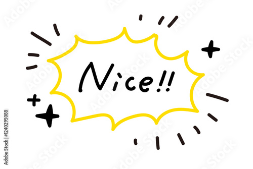 Nice speech bubble. fluorescent yellow.Hand drawn quote. Doodle phrase icon. Graphic Design print on card, poster, banner. Motivation Quote. Funny text. Vector word illustration. Awesome sound