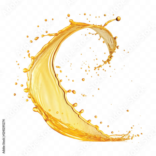 mustard liquid oil with dynamic splash in curve style isolated on a white background