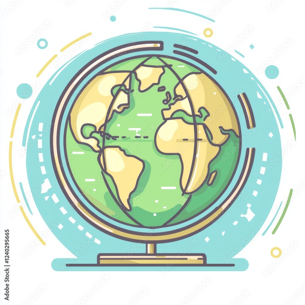 Colorful Cartoon Globe with Artistic Design, Representing Earth's Continents and Oceans in a Whimsical Style Colorful Cartoon Globe with Artistic Design, Representing Earth's Continents and Oceans in a Whimsical Style