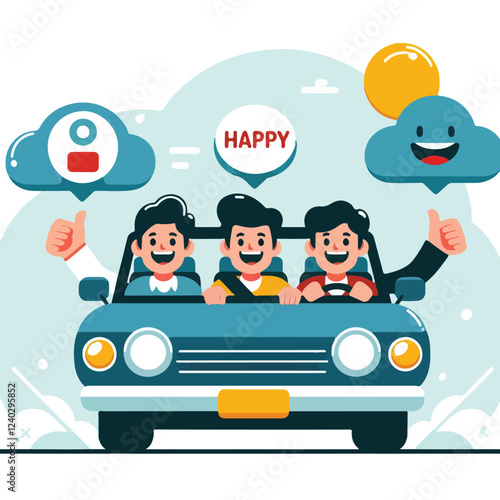 vector image of a person driving a car happily