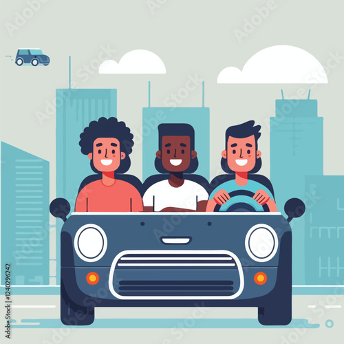vector image of a person driving a car happily