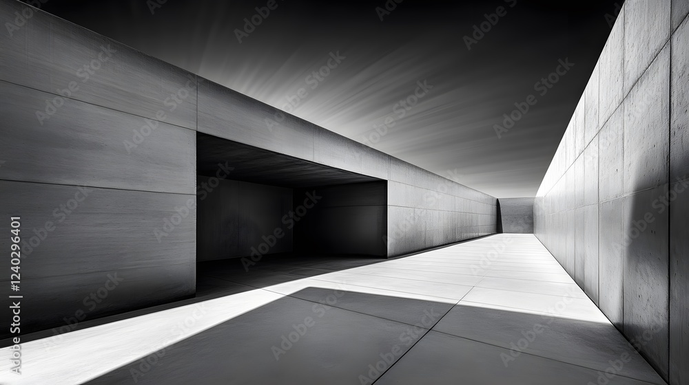 Fototapeta premium Abstract Monochrome Architecture, Concrete Pathway and Walls
