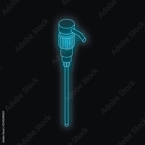 Neon blue dispenser pump glowing on dark background, ideal for beauty and healthcare products