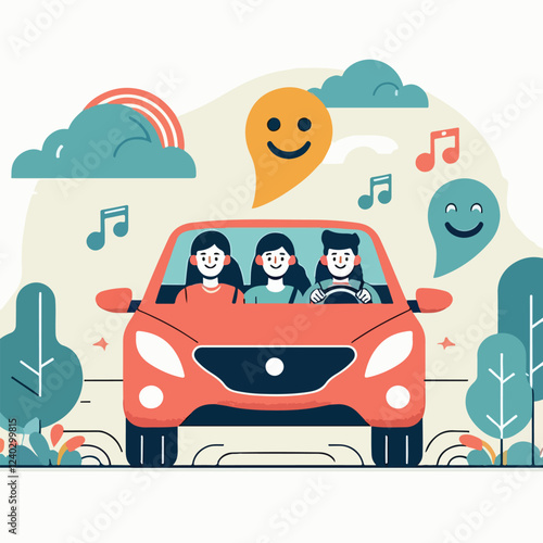 vector image of a person driving a car happily