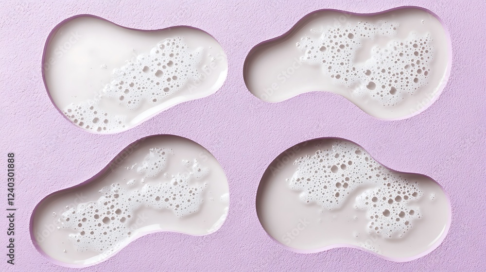 Creamy liquid in molds, purple background, texture shot Creamy liquid in molds, purple background, texture shot