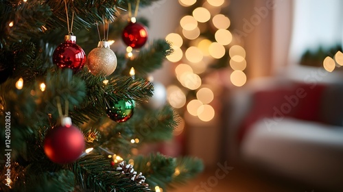 A Stunningly Decorated Christmas Tree in a Cozy New England Style Home with Rustic Decor and Warm Colors