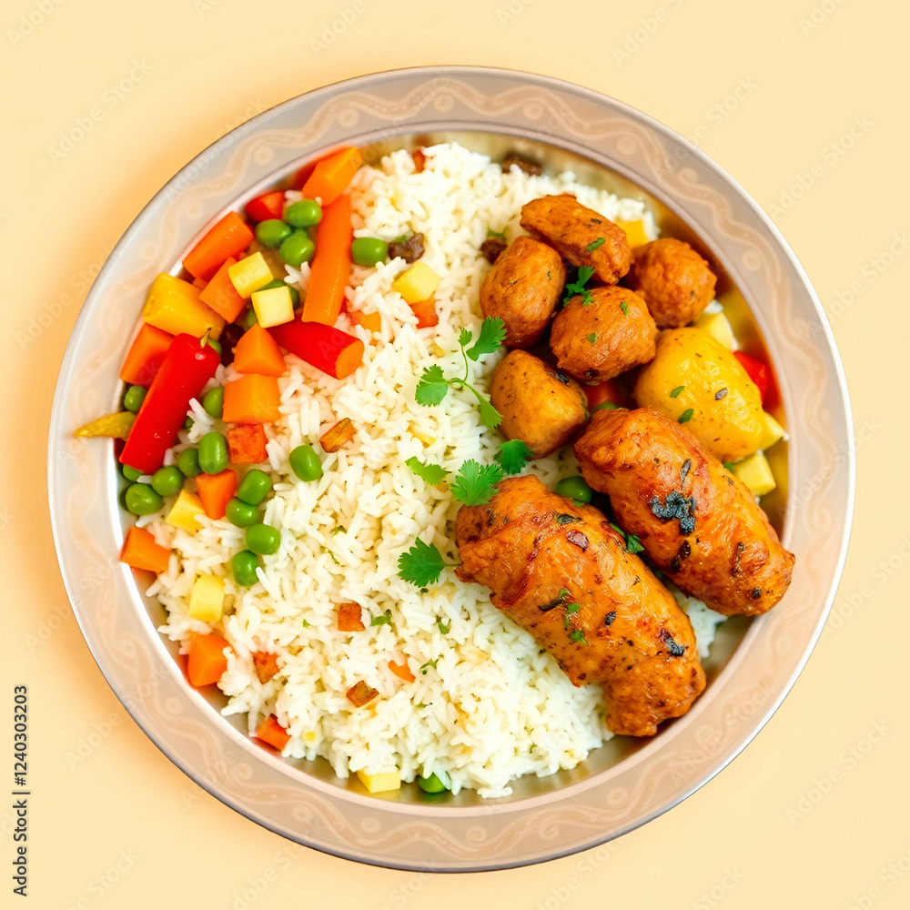 Rice with Vegetables or Chicken Delicious Desi Food Dish Rice with Vegetables or Chicken Delicious Desi Food Dish