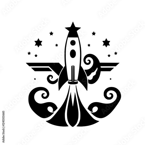 Launch into the Cosmos: A Stellar Rocket Artwork. Embark on an interstellar adventure with this dynamic rocket design. Perfect for space enthusiasts and tech lovers!