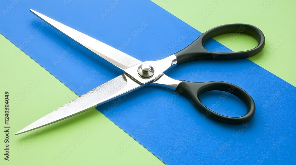 Sharp Scissors on Blue and Green Background Sharp Scissors on Blue and Green Background