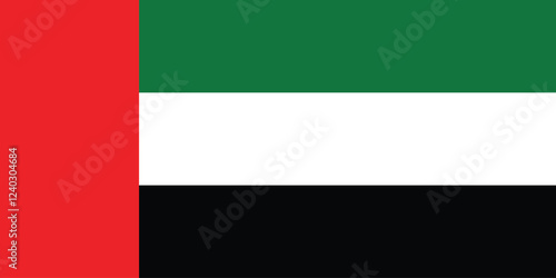United Arab Emirates flag. The official ratio. Flag icon. Standard color. Standard size. A rectangular flag. Computer illustration. Digital illustration. Vector illustration.