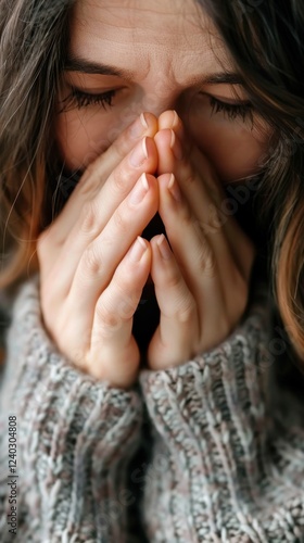 Wallpaper Mural Woman sneezing in warm sweater during cold and flu season. Counseling Awareness Month Torontodigital.ca