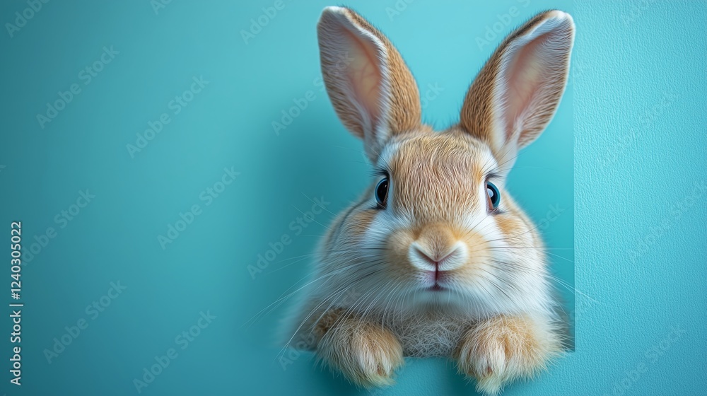 Obraz premium Charming Rabbit with Fluffy Ears Peeking out from a Wall