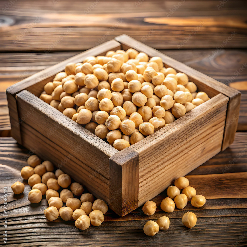 Wooden Box Full of Garbanzo Beans Wooden Box Full of Garbanzo Beans