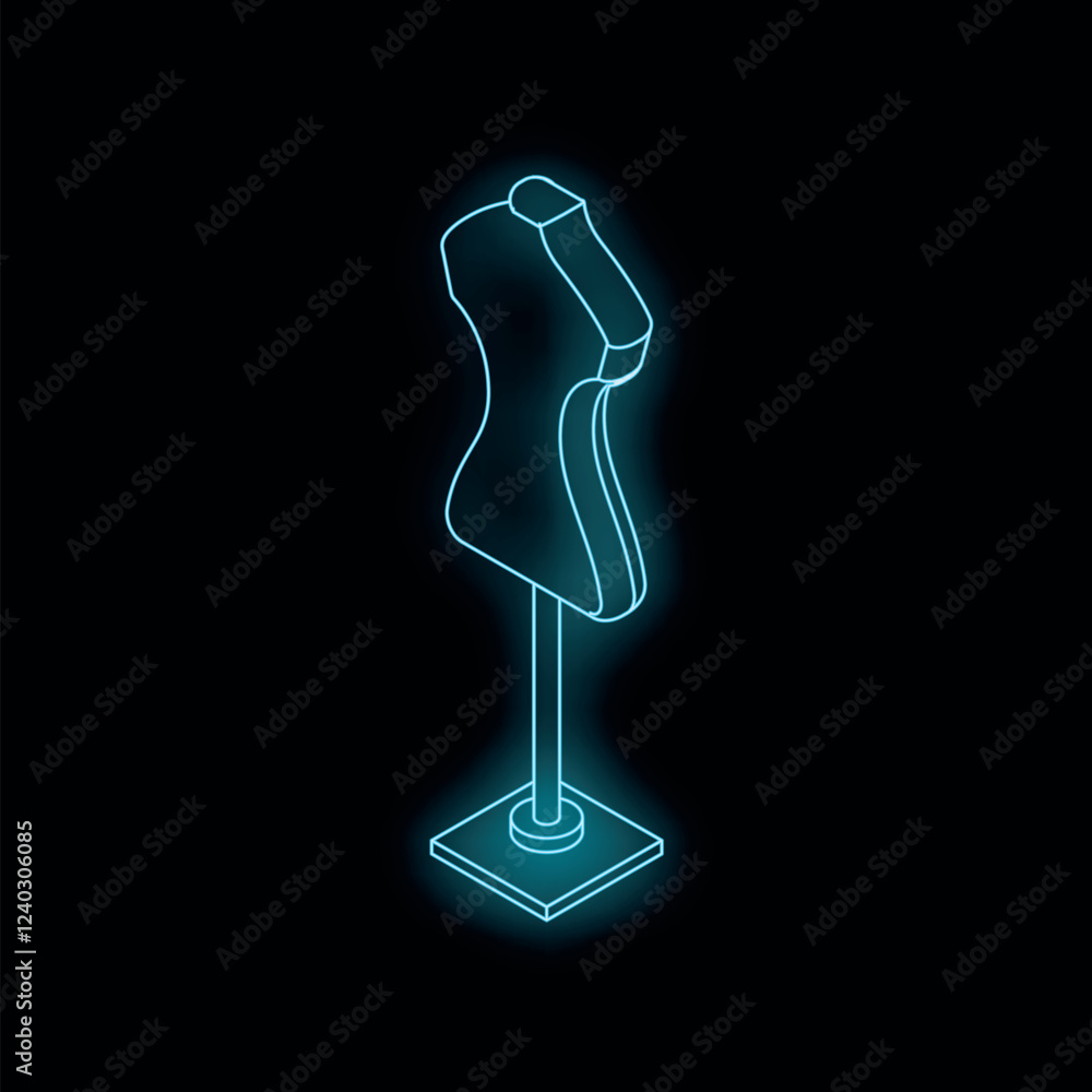 Obraz premium Neon blue mannequin illuminating the dark, symbolizing fashion trends and design