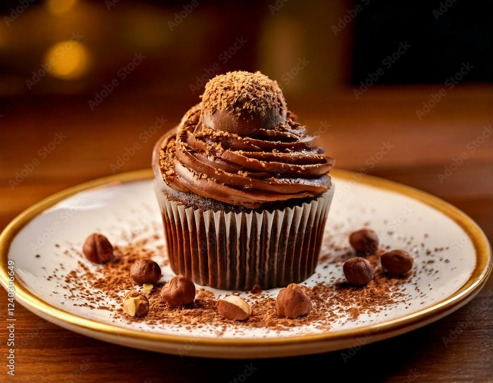 Rich Chocolate Cupcake with Swirled Frosting, Grated Chocolate, and Crushed Hazelnuts Rich Chocolate Cupcake with Swirled Frosting, Grated Chocolate, and Crushed Hazelnuts