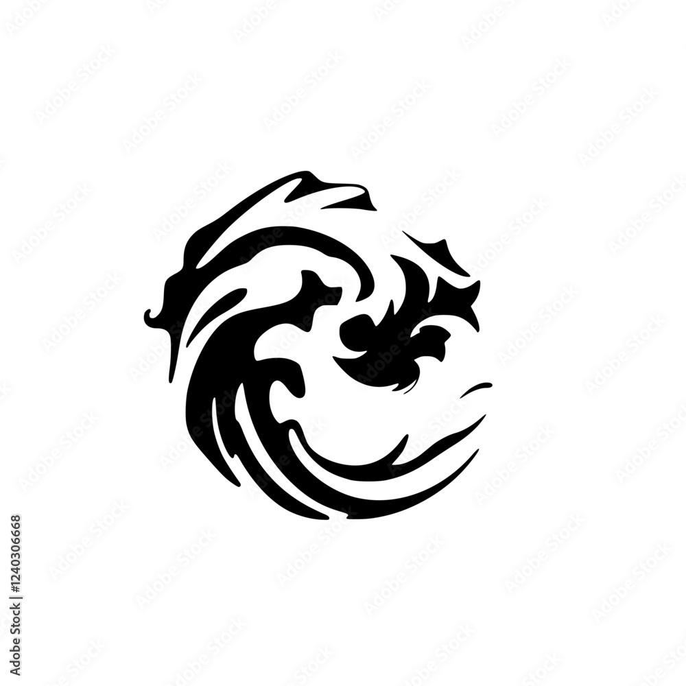 Fototapeta premium Abstract Black and White Circular Dragon Wave Design. Perfect for logos, backgrounds, and graphic design projects. A modern and elegant vector illustration.