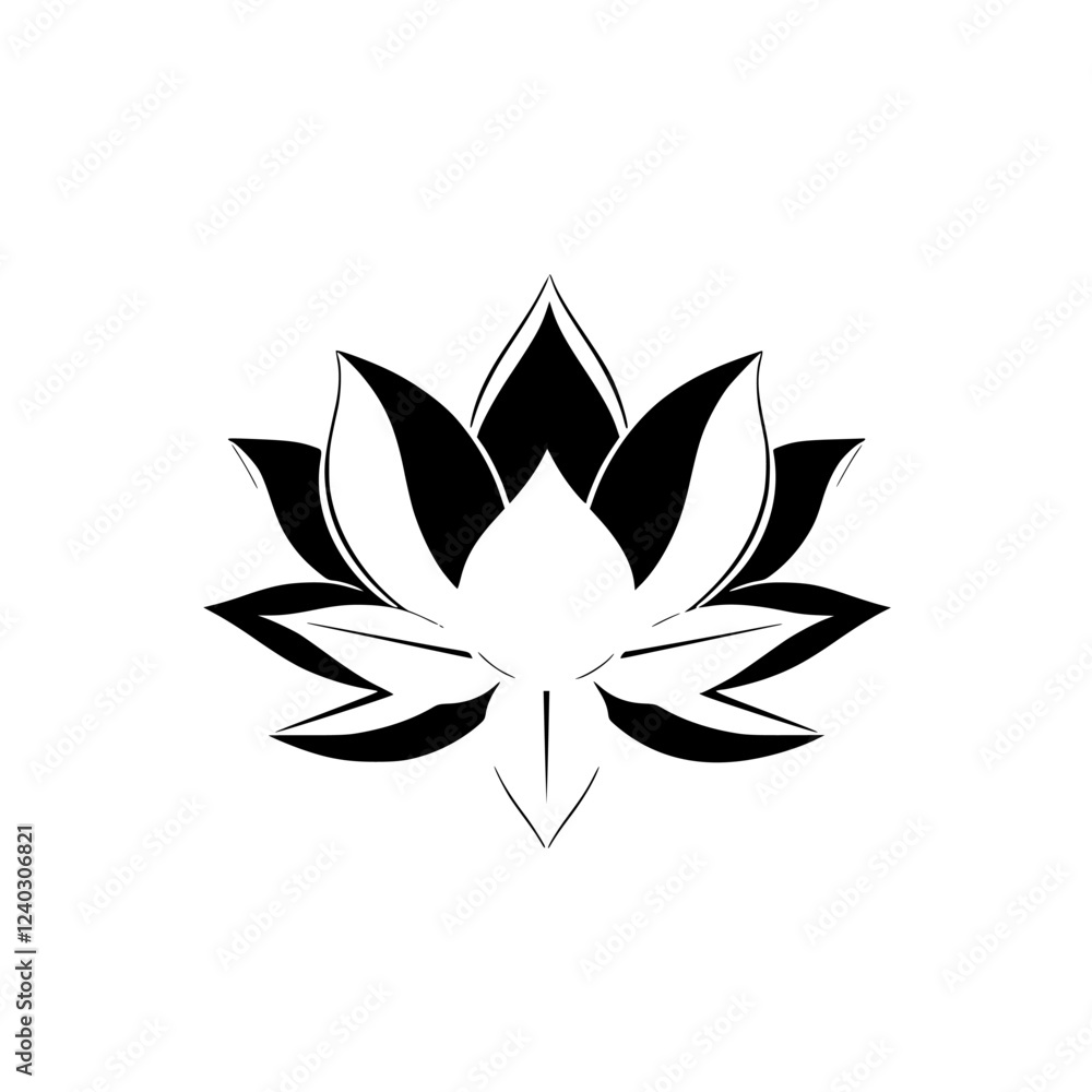 Black and White Lotus Flower: Elegant Floral Design, Nature-Inspired Art, Simple Botanical Illustration, Perfect for Decoration or Symbolism