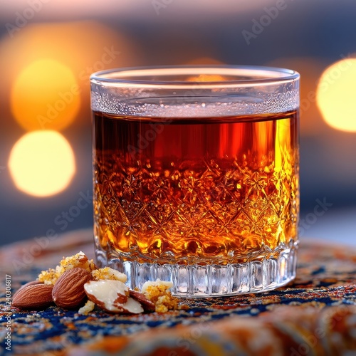 Glass of Kahwa Tea with Saffron Strands and Crushed Almonds photo