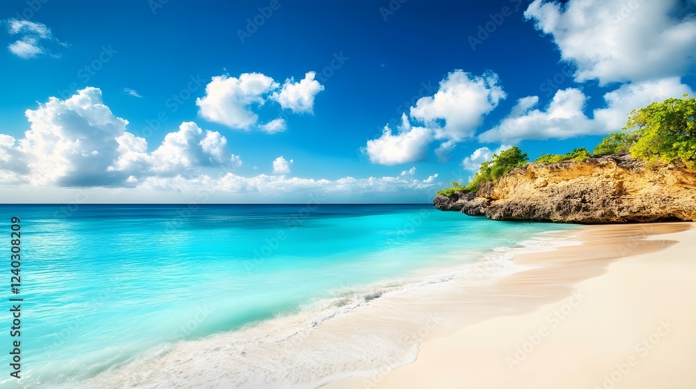 Stunning Tropical Beach Scene with Turquoise Water and White Sand Stunning Tropical Beach Scene with Turquoise Water and White Sand