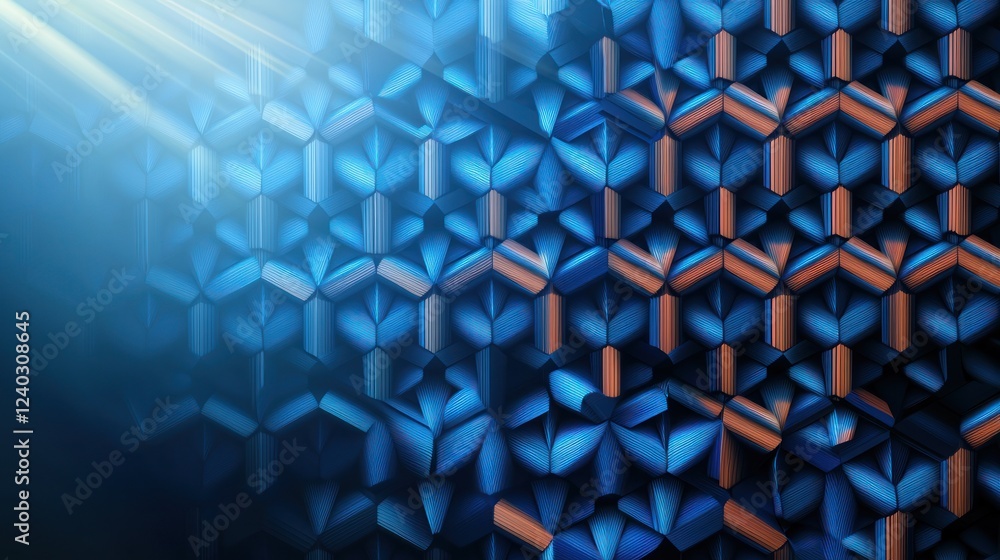 Fototapeta premium Abstract Blue and Brown Hexagon Geometric Pattern