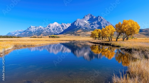 Autumnal reflection in mountain lake (1)