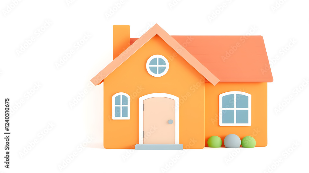 3D style house icon, bright peach and orange colors, white background, simple design, poster. Generative AI 3D style house icon, bright peach and orange colors, white background, simple design, poster. Generative AI
