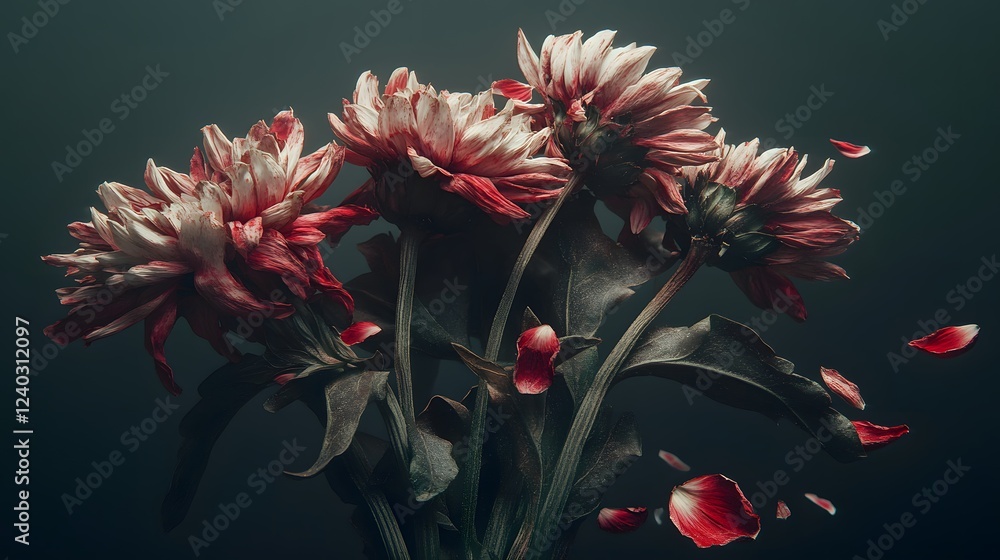 Dark Moody Red Chrysanthemum Flowers Bouquet Still Life Photography Dark Moody Red Chrysanthemum Flowers Bouquet Still Life Photography